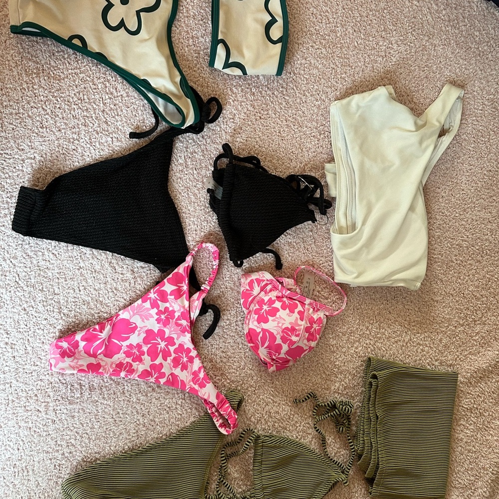 SHEIN Women's Bikini Set - Black, Pink, Cream, Green